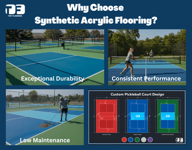 Durable synthetic acrylic sports flooring