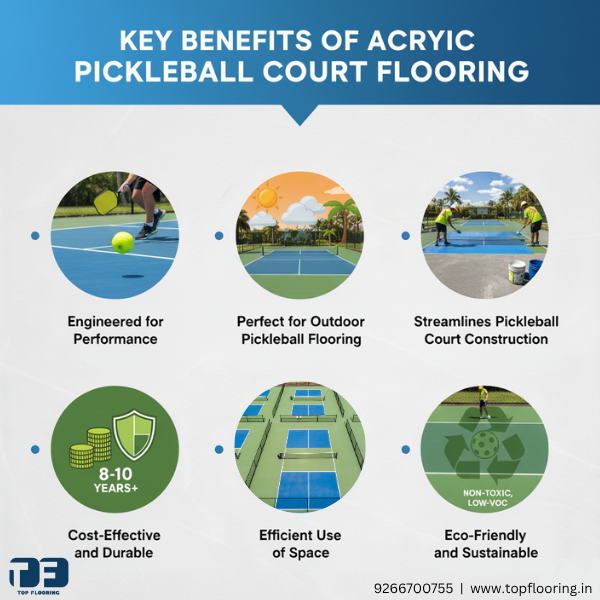 Acrylic pickleball court flooring with anti-slip surface